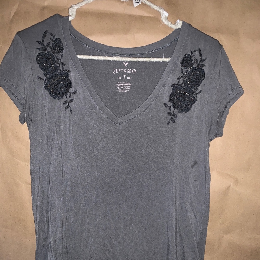 Rose Embroidered V Neck